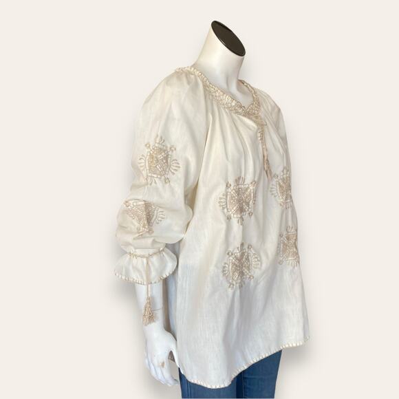 Vintage Light Weight Cotton embroidered peasant blouse size large - Picture 3 of 9